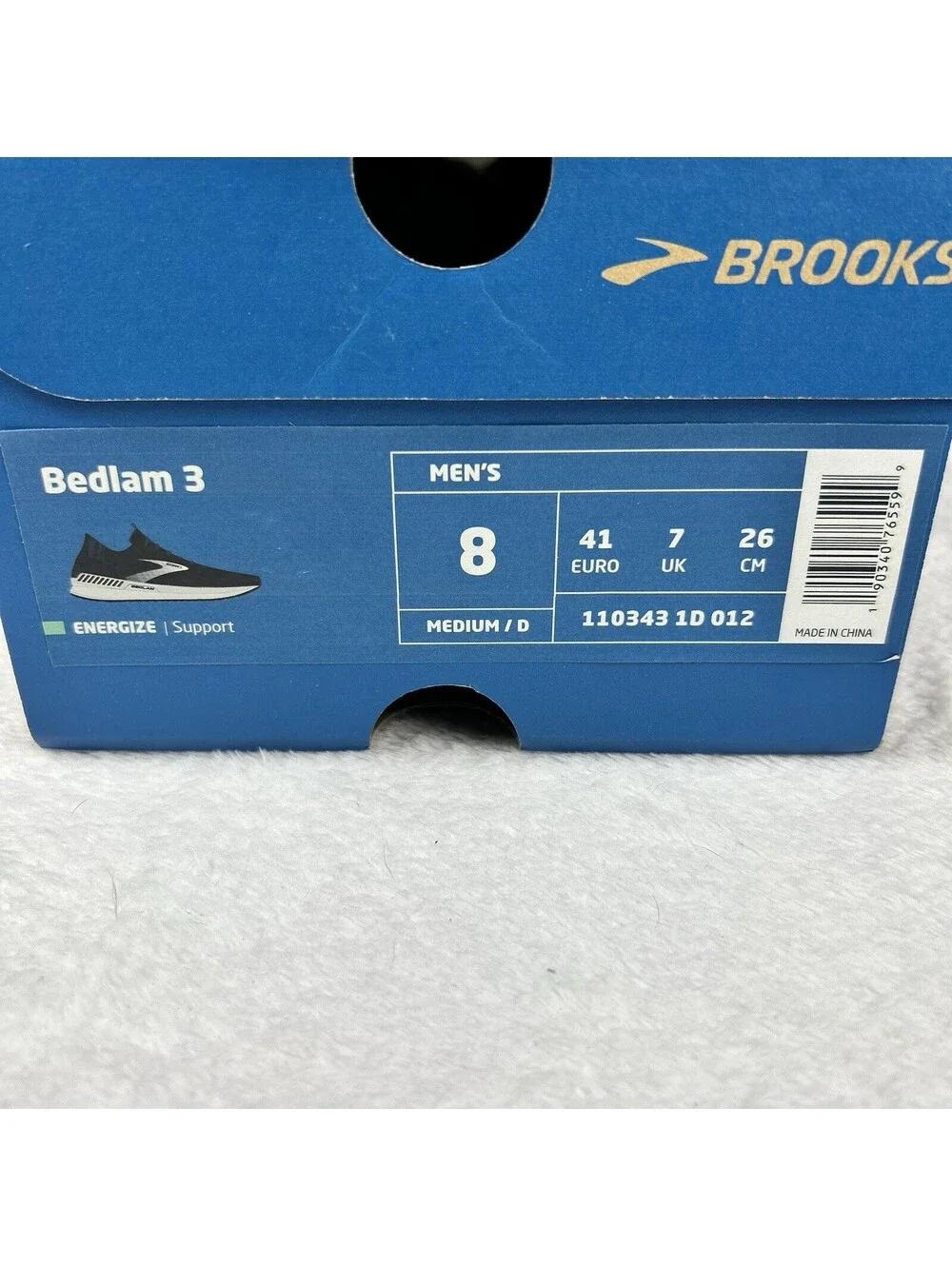 Brooks Bedlam 3 Mens Running Shoes Size 8 Black Blackened Pearl White New in Box